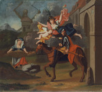 Don Quijote durch die Torheit geleitet (Kampf mit den Windmühlen)
Aus einer Serie zum Roman 