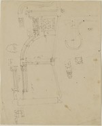 Lübeck, Dom, Gestühlswange, Skizze, Ansicht und Profil