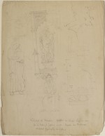 Lübeck, Dom, Bronzetaufe; Gestühl im nördlichen Seitenschiff (?), Detailskizze, Ansicht