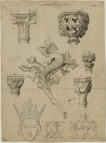 Lübeck, Dom, diverse Detailskizzen der gotischen Kirchenausstattung; Haina, Immenhausen, Mühlhausen, diverse Detailskizzen, Ansicht
