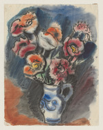 Steinkrug mit Mohn