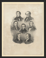 Die "Göttinger Sieben" Georg Gottfried Gervinus, Wilhelm Eduard Albrecht, Heinrich Ewald, Friedrich Christoph Dahlmann, Wilhelm Weber, Wilhelm Grimm und Jacob Grimm