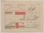 Studienblatt mit Freitreppenanlagen, Grundriß, Aufriß, Draufsicht, Schnitt, Isometrie