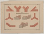 Studienblatt mit verschiedenen Varianten zu Mauerecken, Draufsicht, perspektivische Ansicht