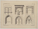 Studienblatt mit verschiedenen Fensterformen, Aufriß, perspektivische Ansicht