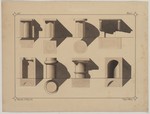 Studienblatt mit Schattierungsmustern von Körpern, perspektivische Ansicht, Schnitt