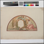Kassel, Gemäldegalerie (Neue Galerie), Entwurf der Lünette für Landgraf Wilhelm VIII: Der Genius der Malerei legt vor dem Bild des Landgrafen Wilhelm VIII. Lorbeer und Blumenkränze nieder