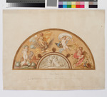 Kassel, Gemäldegalerie (Neue Galerie), Entwurf der Lünette für Lorrain und Poussin mit Darstellung der vier Elemnte durch Personifikationen und Delfin (Wasser), Adler (Feuer), Pfau (Luft), Löwe (Erde)