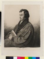 Wilhelm Grimm, Porträt im Dreiviertelprofil nach links, sitzend im akad. Talar (Stoll 42)