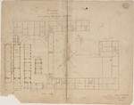 Kassel, Schloß Bellevue, Bauaufnahme und Entwurf zum Umbau des ersten Obergeschosses, Grundriß und Querschnitt