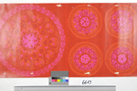1970er: Blumendekor aus großen floralen Ornamentikrosetten in rot und pink auf rot, Nr. 4659 aus der Kollektion "arte 2"