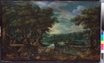 Waldlandschaft mit nobler Reisegesellschaft