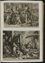 32. | Die 2. Schwestern ... Martha –– Luc. X. / Bestätigung der Apostel ... à Consiliis etc. | M. de Vos inv. Raph. Sadeler sc. 1584 / Jac: de Ponte Bassanens. pinx. Raph. / Sadeler sc. 1593.