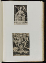 63. | Ein Engel mit ... cape – omne decus. / Eine Heimsuchung Mariä; unten: Deposuit potente etc. | E. G. Sadeler fec. / M. de Vos f. Sadler exc.