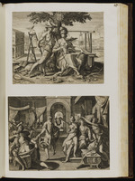 127. | Eine sitzende Minerva ... ein stehender Merkur / Eine Bacchanten = und Venus = Gesellschaft | Raph. Sadler sc. Jo. ab Ach fig. / Jodoc. à Winghe inv. R. Sadeler / f. et exc.