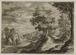 Flusslandschaft mit Burg auf einem Felsen