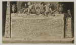 Widmung an Johann Matthäus Wacker von Wackenfels gerahmt von Obelisken, darüber Putten und Wappen des Widmungsempfängers