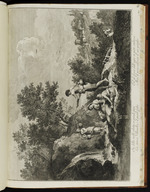 Landschaft mit Angler und Wasserträgerin an einem Wasserfall