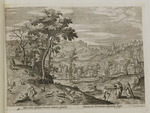 Sara und Abraham auf dem Feld, die fliehende Hagar im Hintergrund