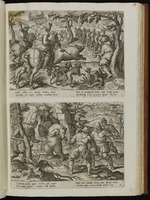 50 | 1. la Chasse aux ours; avec 4 vers: Subdit calcar – / discutis hastas / 2 ______; avec 4 vers: Ursorum catu- / los – dirigit ictu. | Jo. Stradanus | Car. Collaert.