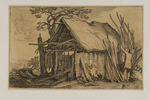 Landschaft mit Hütte und Mann davor