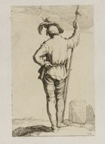 Junger Soldat mit Lanze, in Rückansicht