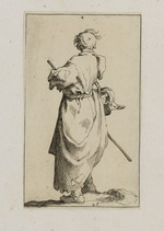 Bauer mit Stab und Korb, in Rückansicht