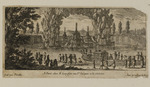 Wasserspiele in einem Schlossgarten mit einem Schiff im Bassin