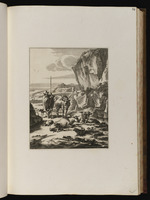 Hirte mit Stab in einer felsigen Landschaft