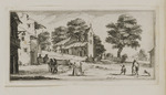 Dorf mit Kirche und mehreren Personen