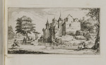 Wasserschloss mit Reiter auf der Zugbrücke