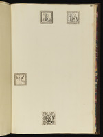 110. | Alphabet de grandes lettres historiées; il y a deux B. à l’un un Bacchus / sur un tonneau et à l’autre un taureau. / à le’J, une Renommée / au Q, une rose tournante
