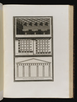Drei Diagramme dorischer Tempelkonstruktion und Aufriss des dorischen Tempels nach Vitruv