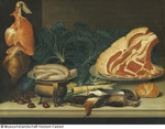 Stillleben mit Gemüse, Fleisch und Wildbret