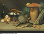 Stillleben mit Gemüse und Fischen