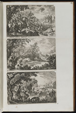 52.53. | Sechs numerirte kleine Jagd= Vogel= und Fischfang= Stücke | Matth: Merian | Pet. Aubrÿ.