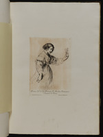 Eine Frau mit Blumen in der erhobenen linken Hand