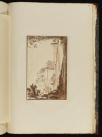 Landschaft mit einer Stadt, gerahmt von zwei Bäumen