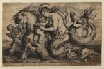 Sirene auf einem Seepferd mit vier Putten