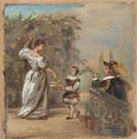 Obstpflückende Dame mit einem Pagen, Studie