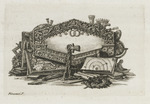 Vignette mit einem ornamentalen Schild und Landkarten