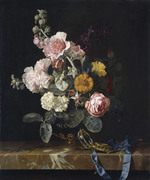 Stillleben mit Blumenvase und Taschenuhr