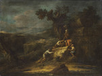 Landschaft mit Aufrichtung eines antiken Grabmals