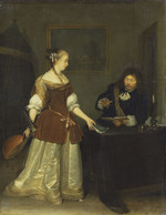 Junge Frau und Offizier beim Musizieren ("Hausmusik")