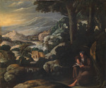 Lesender Eremit in einer Berglandschaft