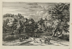 Landschaft mit Wasserfall und Burg