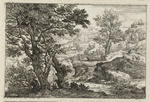 Landschaft mit Wasserfall und Brücke