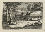 Beladener Wagen mit ausgespanntem Pferd