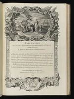 Frankreich mit der Geschichte, Fama und den Opfergaben, Allegorie zur Gaben-Zeremonie, und erklärender Text