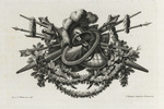 Lanzen, Schilde, Helm und Girlanden
